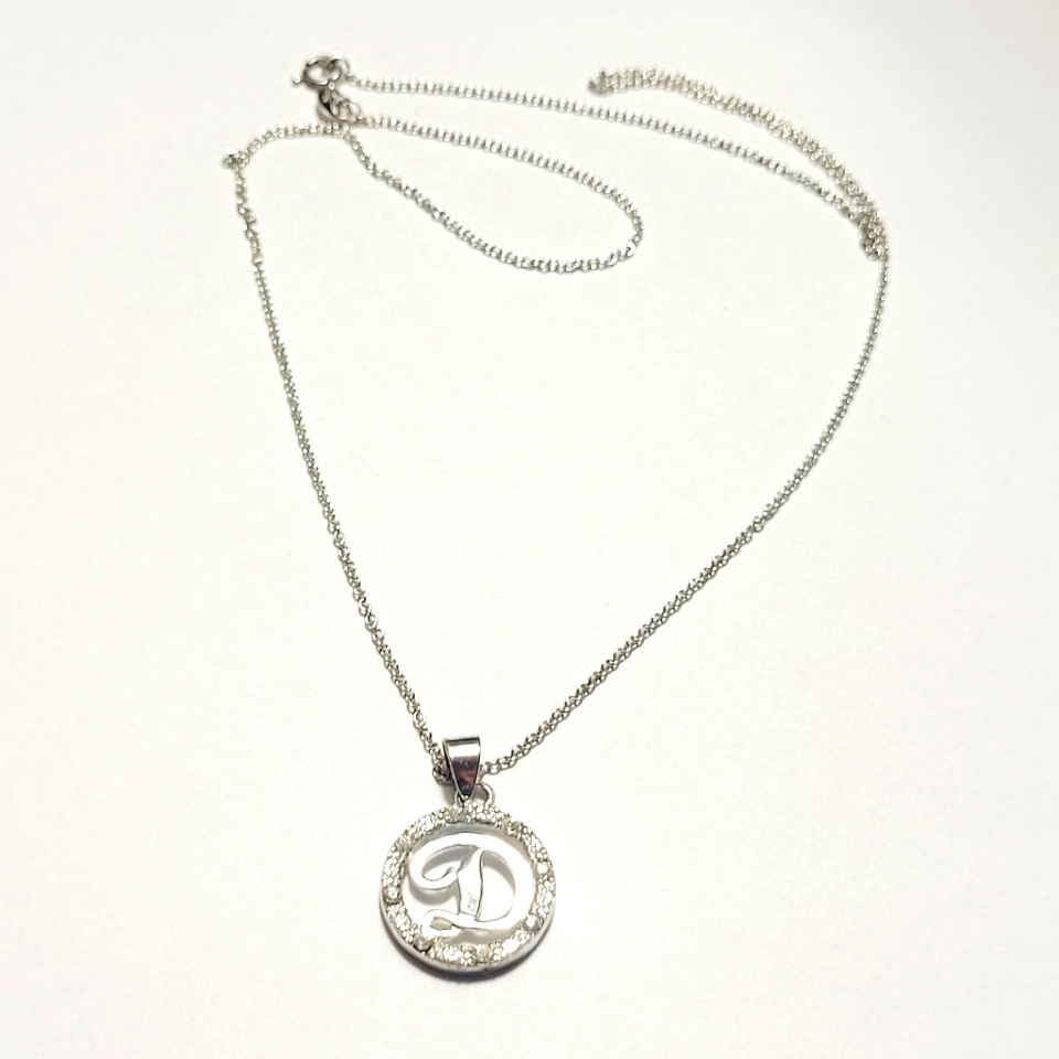 925 "D" Initial Sterling Silver Necklace Cubic Zirconia